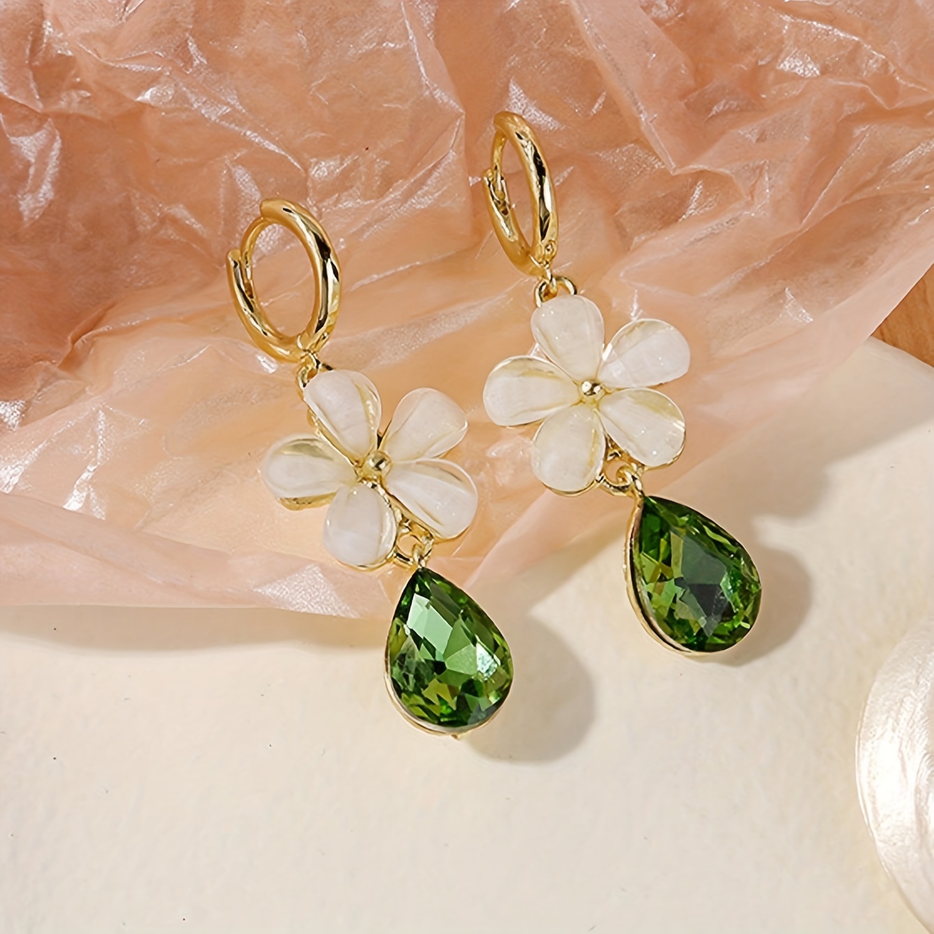 Green Teardrop Flower Earrings - Prevent Falling Off
